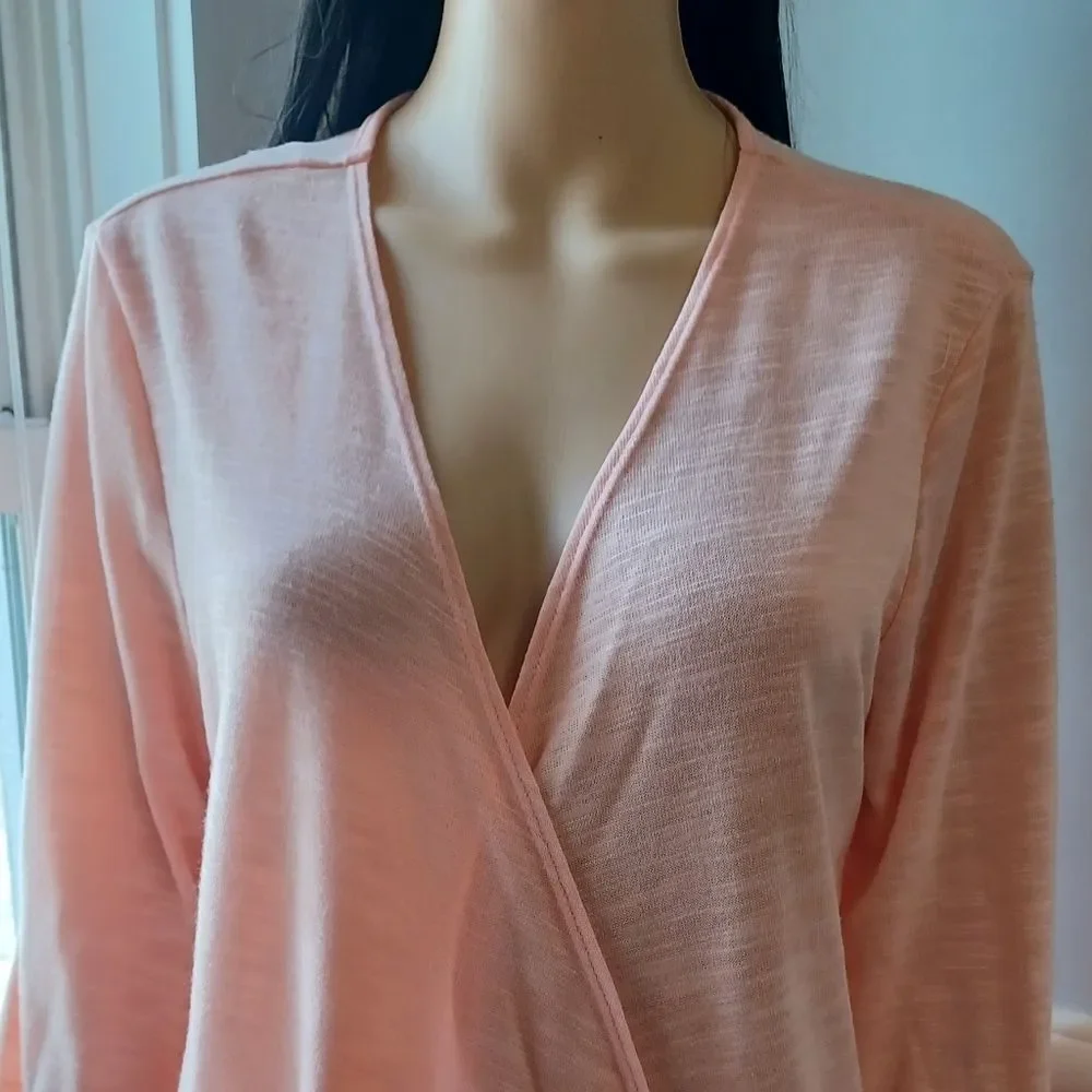 Studio Works Peach Orange Cardigan With Sheer Trim